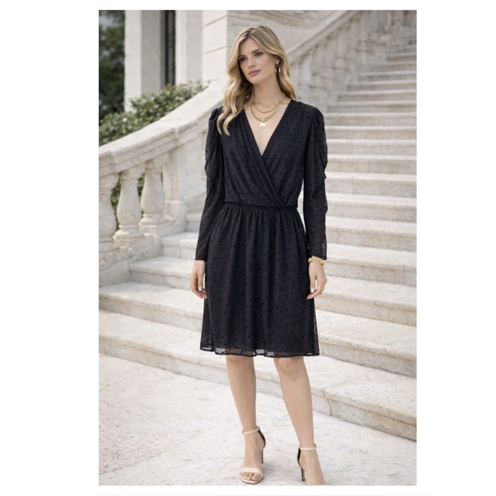 NEW Andree by Unit polka dot faux wrap dress Sz 1X black romantic goth grunge